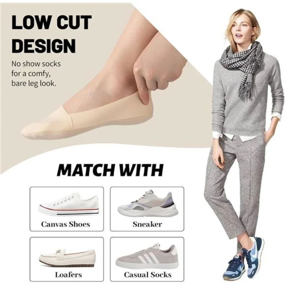 No Show Socks Womens Low Cut Non Slip Invisible Liner Thin Silk Socks - Picture 2 of 7